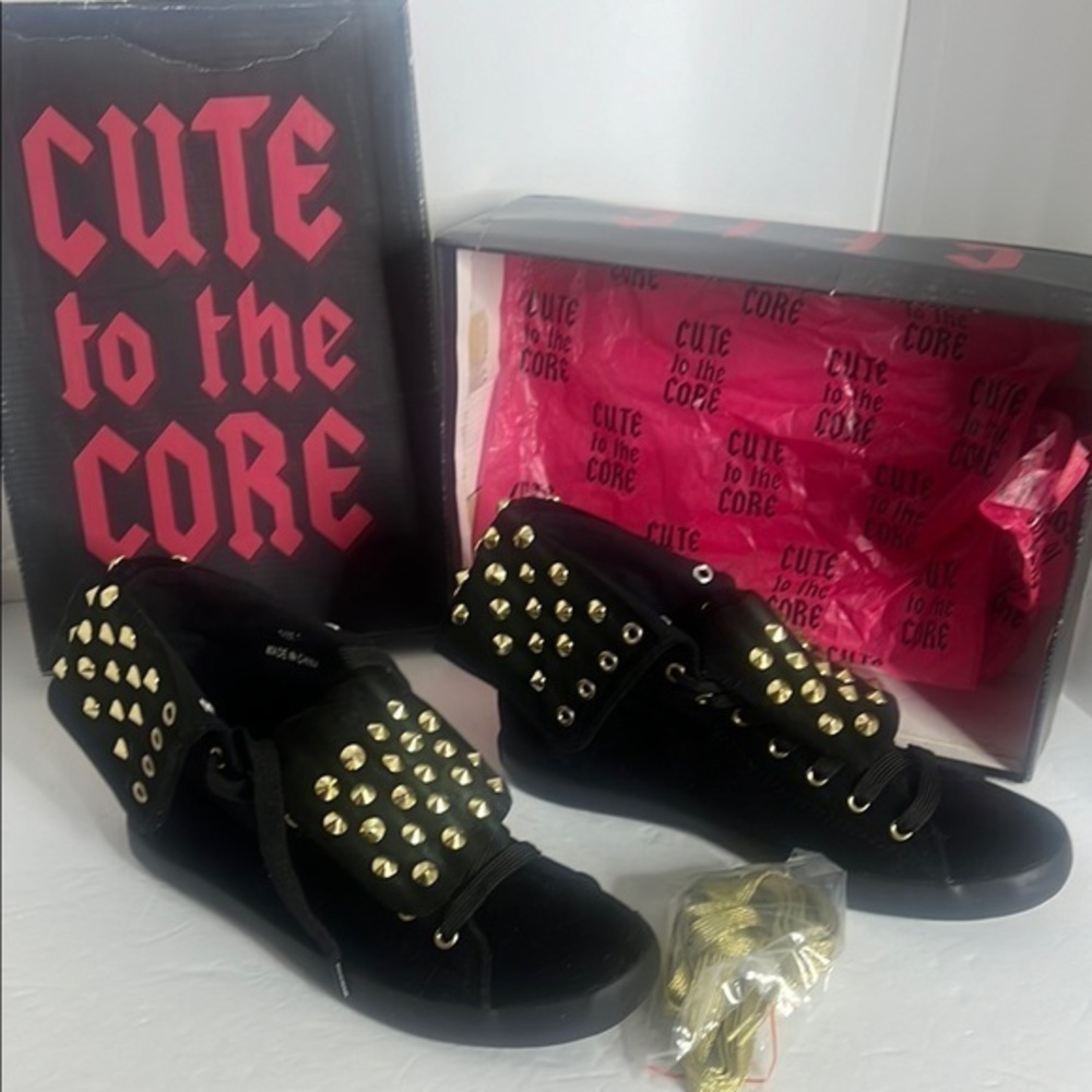 Cute to the Core Black Sneakers with Gold Studs